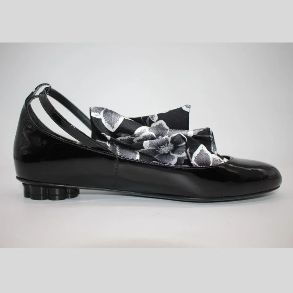 Salvatore Ferragamo Cefalu Black Patent Leather Ballet Foulard Bow Flats $695